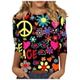 thumbnail image 2 of Chemises pour Femmes Habillées Décontractées, Chemises à Manches 3/4 pour Femmes, Tuniques à Manches Courtes Grande Taille pour Femmes, T-shirt de Mode Décontracté Imprimé à Manches 3/4 Col Rond Froncé Blouse, 2 of 5