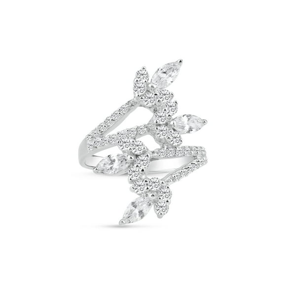 Sterling Silver 925 Rhodium Plated White Cubic Zirconia Wide Flower Wrap Ring Jewelry Female Size 8