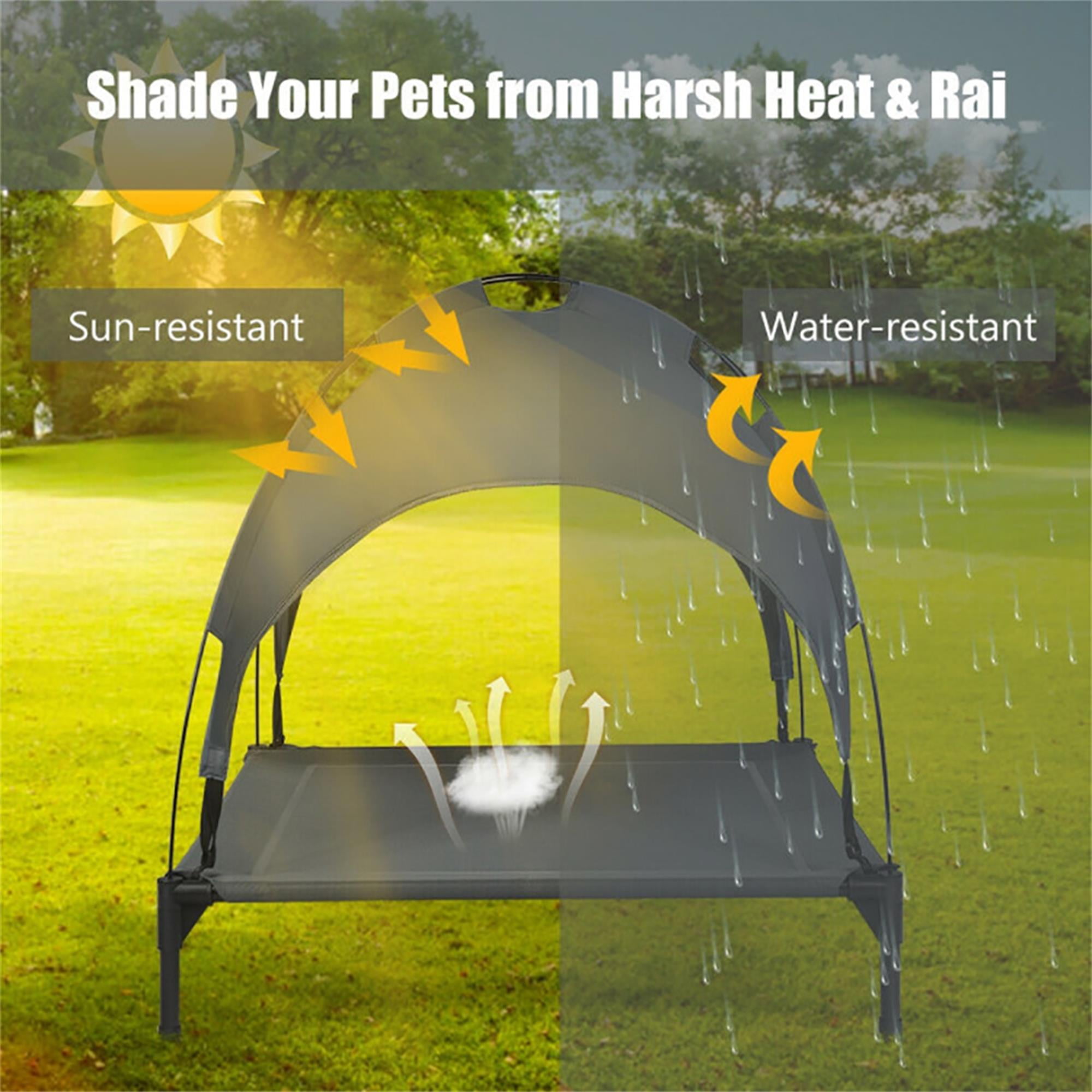 Kadyn 32" Outdoor Elevated Dog Cot with Removable Canopy Shade, Pet Bed for Camping Small Medium Dogs, Portable Cooling Raised Dog Bed with and Side for Beach, Gray