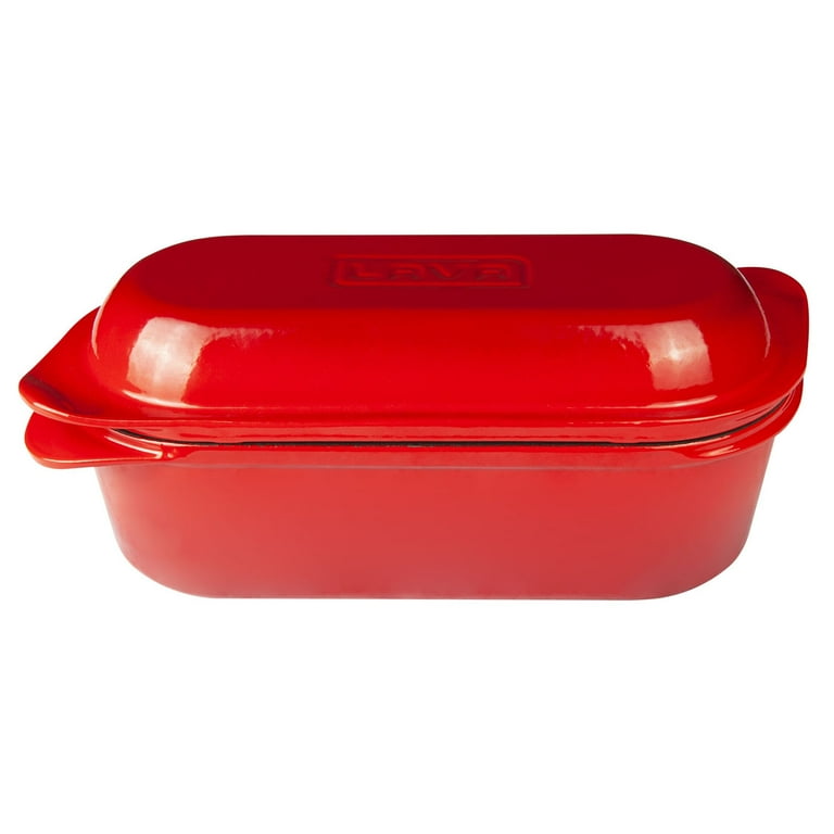 Enameled Cast Iron Bread Pan with Lid, Red, Oven Safe Form for