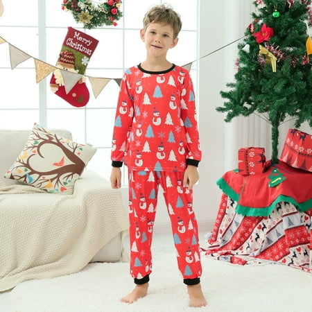 

EUHDSSDE Matching Family Christmas Pajamas Set Children Kids Print Blouse Tops And Pants Xmas Family Pajamas Loungewear Sleepwear