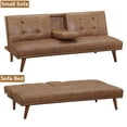 thumbnail image 3 of Aukfa Leather Futon Convertible Sofa Bed with 2 Cupholders for Home Office, Wooden Legs, Twin Size, Brown, 3 of 9