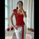 thumbnail image 5 of Camisetas de Corta con Cuello Cuadrado para Mujer, Sin Espalda, Ajustadas, Y2K Rojo L, 5 of 7