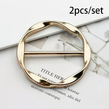 K-KED 2PCS Women Girls Tie T-Shirt Buckle Ring Metal Clothes Clip Scarf Brooch Jewelry-Light Gold-2Pcs