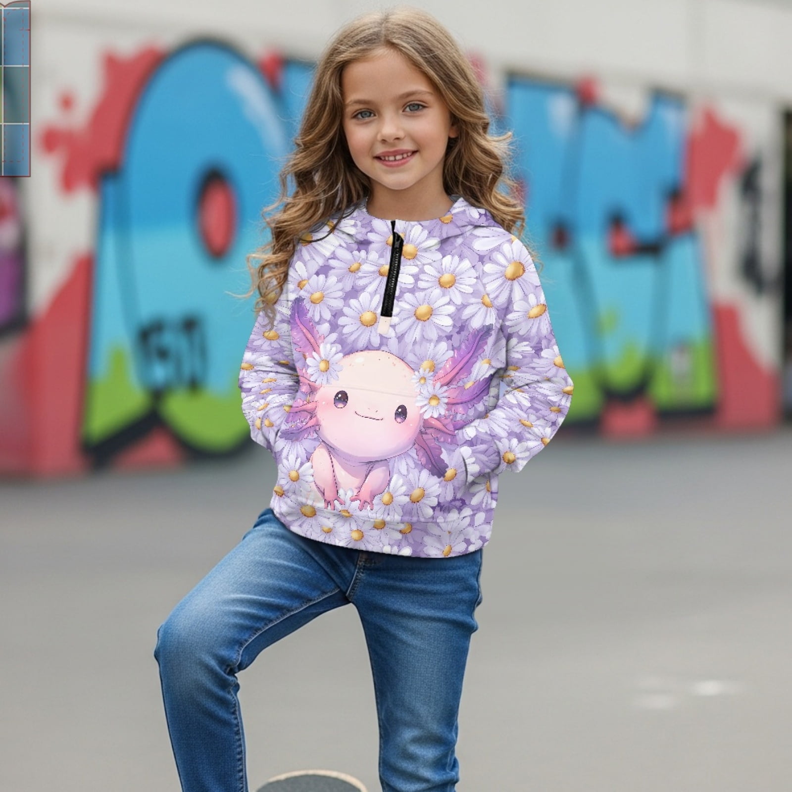 Girls Half Zip Sweatshirt Xoenoiee Axolotl Galaxy Print Half Zip