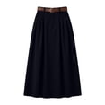 thumbnail image 6 of Women's Solid Corduroy Midi Skirt High Waist Flared A Line Long Skirt with Belt, Vintage Casual Swing Skirt for Autumn Winter Daily Commute & Weekend Outings Black, 6 of 6