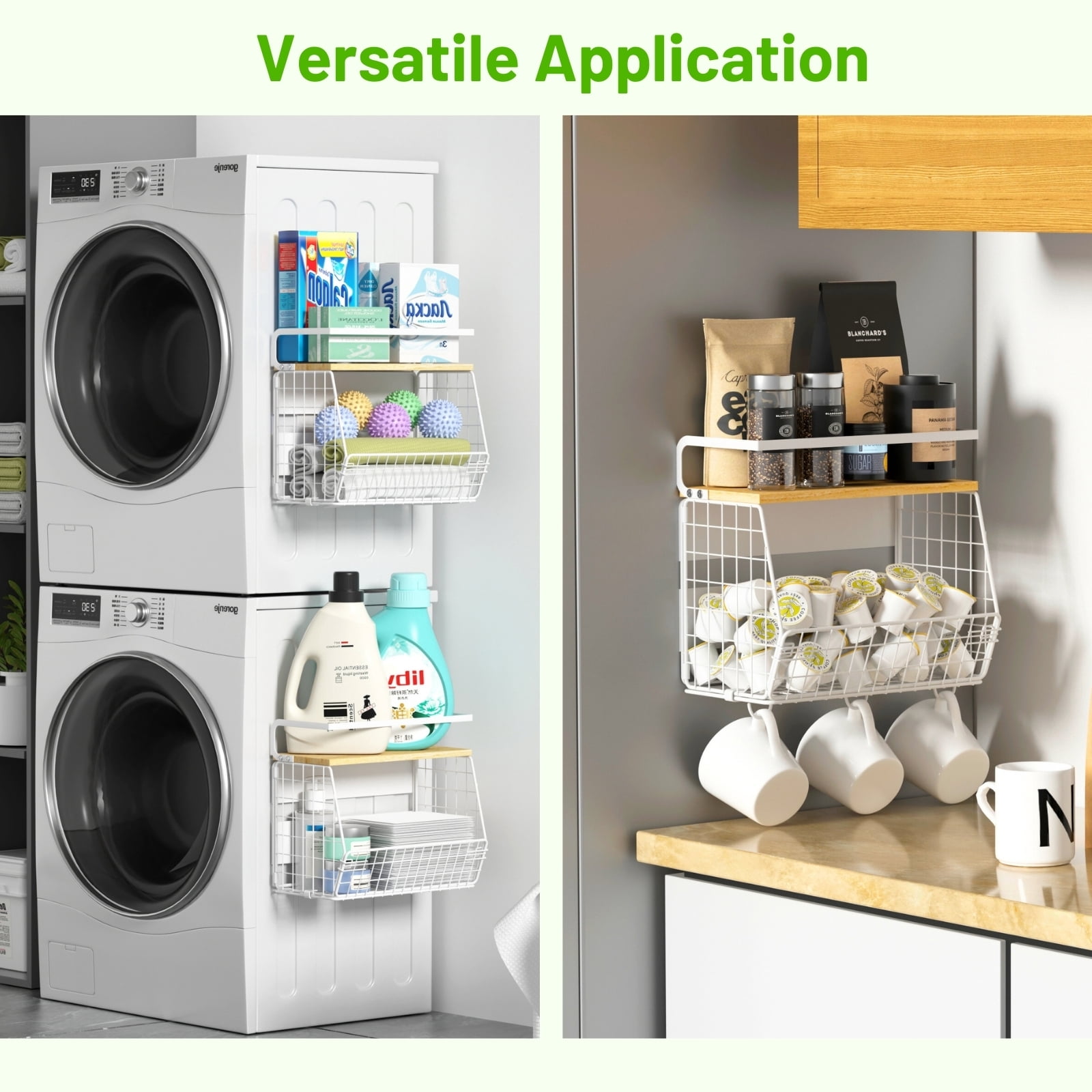 Ofiray-home Magnetic Fridge Shelf with Wood Lid, Fruit Potato Onion Storage Bins, Pantry Organizers, Large Container Spice Rack for Refrigerator, Kitchen Counter, Cabinet (2, White)
