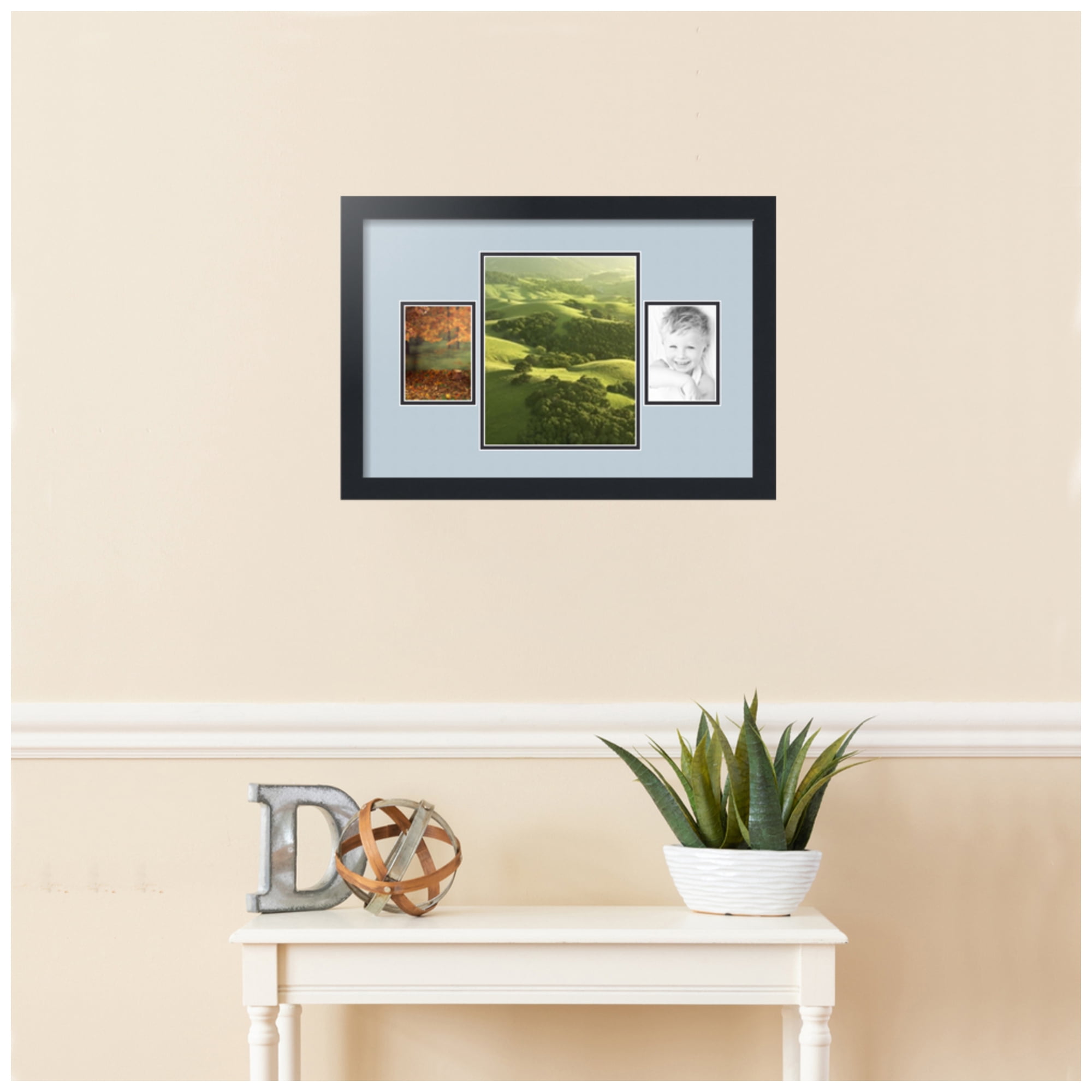 ArtToFrames Collage Photo Picture Frame with 1 - 8x10 and 2 - 3.5x5 Openings, Framed in Black with Baby Blue and Black Mats (CDM-3926-75)