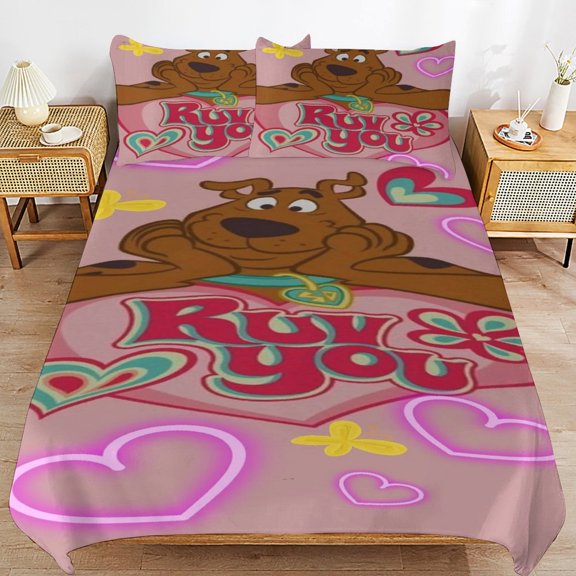Scooby Doo Duvet Cover 3 Pcs Set Cute Kids Comforter Cover with 2 Pillowcases Luxury Soft Bedding Bedroom Decor for Teens Boys Girls, 86"x70"
