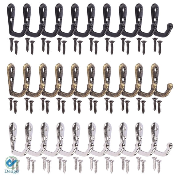 Deago 20 Pack Wall Mounted Coat Hook Robe Holder Cloth Key Hanger Rustic Hooks with 40 Pieces Screws for Bath Kitchen Garage