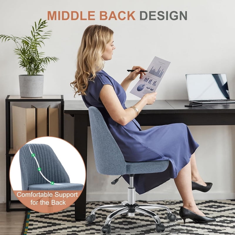 Sybels Modern Office Chair: Armless Swivel Desk Chair with Wheels, Adjustable Height Rolling Task Chair for Home, Dorm，Blue