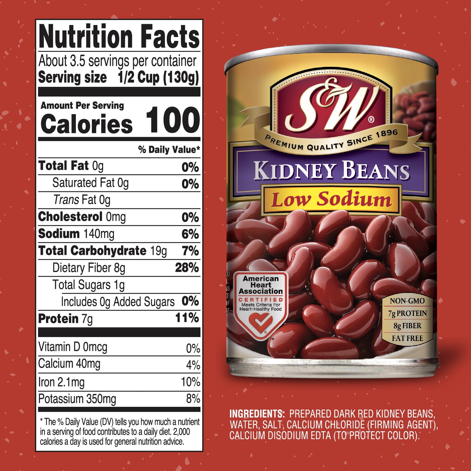 (8 pack) S&W Kidney Beans - Low Sodium - 15.5 oz. Can