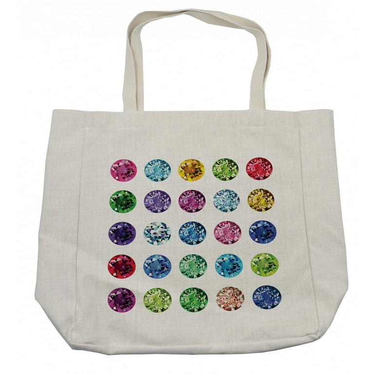 Diamond Shopping Bag, Round Oval Gems Diamonds Emerald Supreme Sublime Worth World Design Girls Print, Eco-Friendly Reusable Bag for Groceries Beach