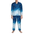 thumbnail image 3 of Uemuo Blue Glitter Sparkles Pattern 2-Piece Loungewear Set - Men’s Soft Sleepwear, Cozy Winter PJs, Comfy Sleep Set-Small, 3 of 7