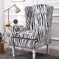 thumbnail image 2 of Wing Chair Covers, 2 Pieces Zebra Striped Stretch Wingback Chair Slipcovers Elastic Polyester Spandex Fabric Stretch Sofa Armchair Slipcovers Washable Furniture Protector (White), 2 of 8
