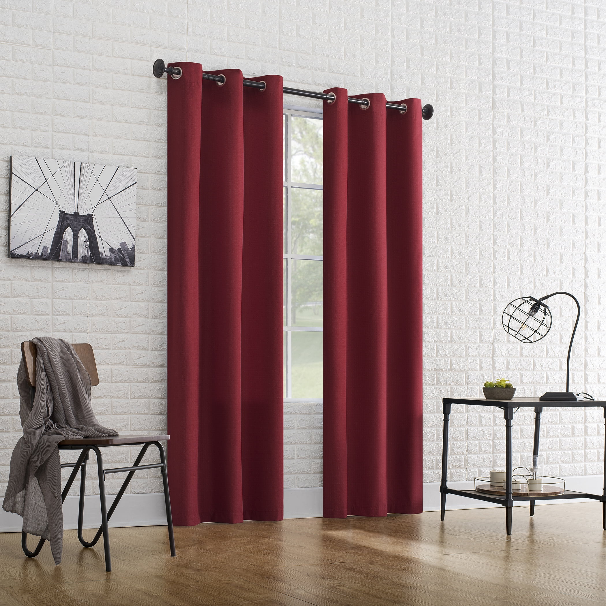 Sun Zero Arlo 2-Piece Textured Thermal Insulated Room Darkening Grommet Curtain Panel Pair, Red, 40"W x 95"L
