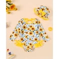thumbnail image 2 of KIMI BEAR Newborn Baby Girls One-piece Swimsuit 0-3 Months Bathing Suit Ruffle Long Sleeves Floral Beach Wear UPF 50+ Rash Guard Swimwear with Hat 2pcs Yellow, 2 of 10
