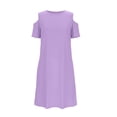thumbnail image 6 of Busydd Dresses for Teens 5-15 Years Casual Summer Solid Color off Shoulder T Shirt Dress Trendy Round Neck Short Sleeve Girl Dresses with Pockets 9-10 Years, 6 of 7