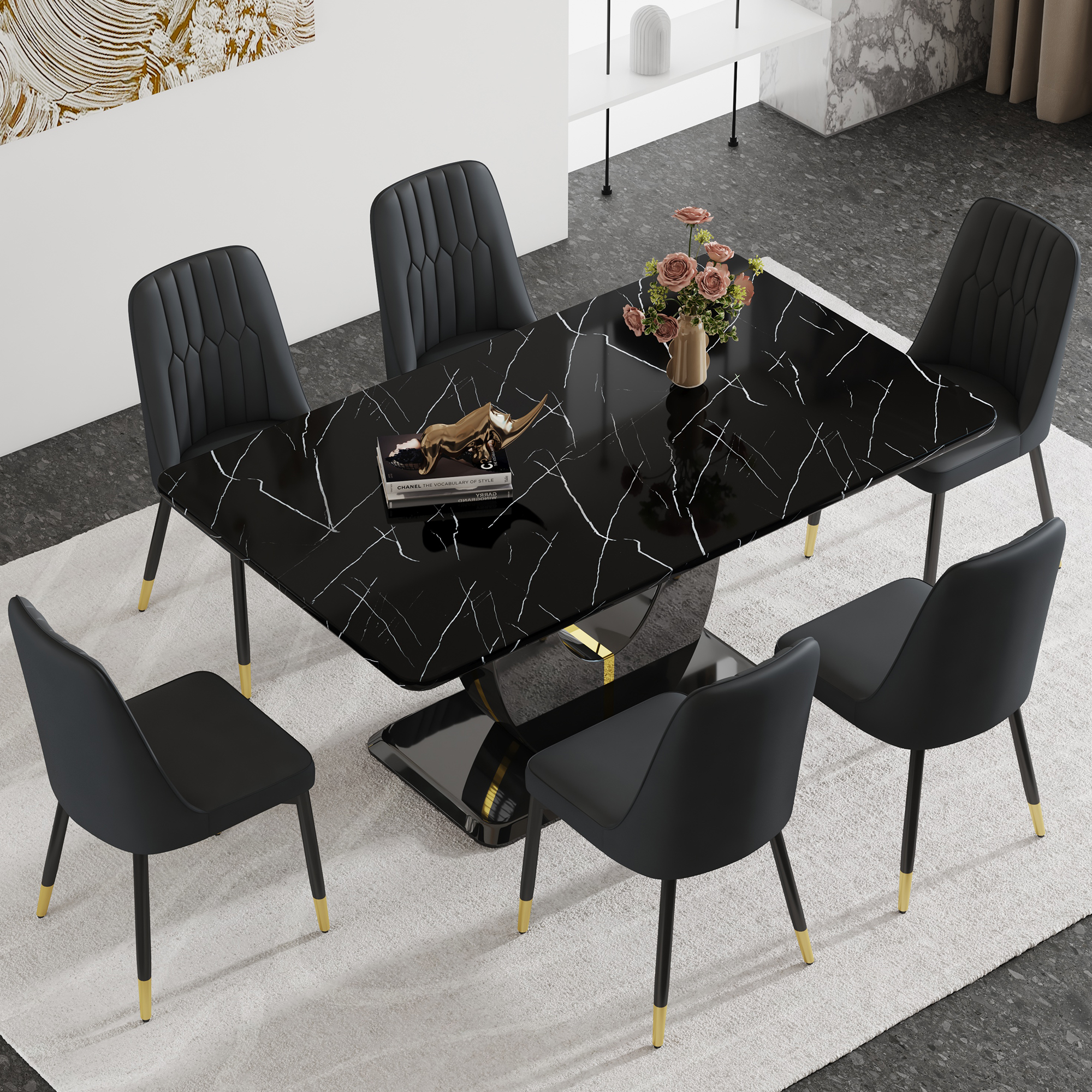 Table+6 Balck Chairs