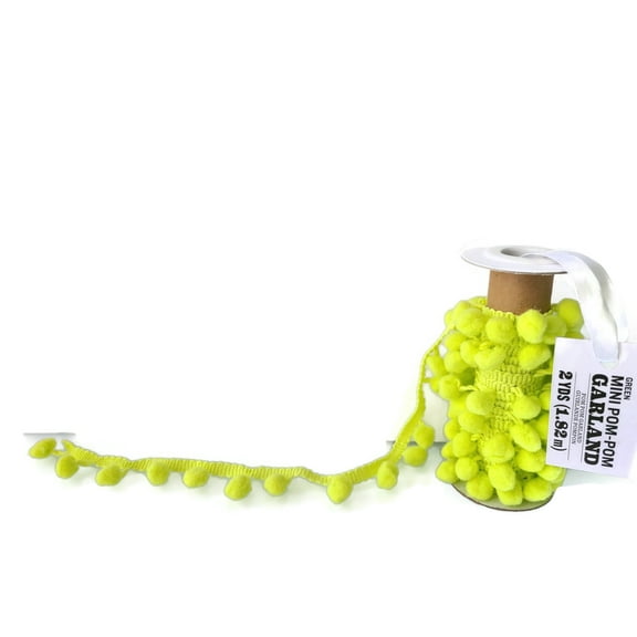 2X Darice Green Mini Pom Poms Garland   1/5" X 2 Yd per roll, Total of 4yd.