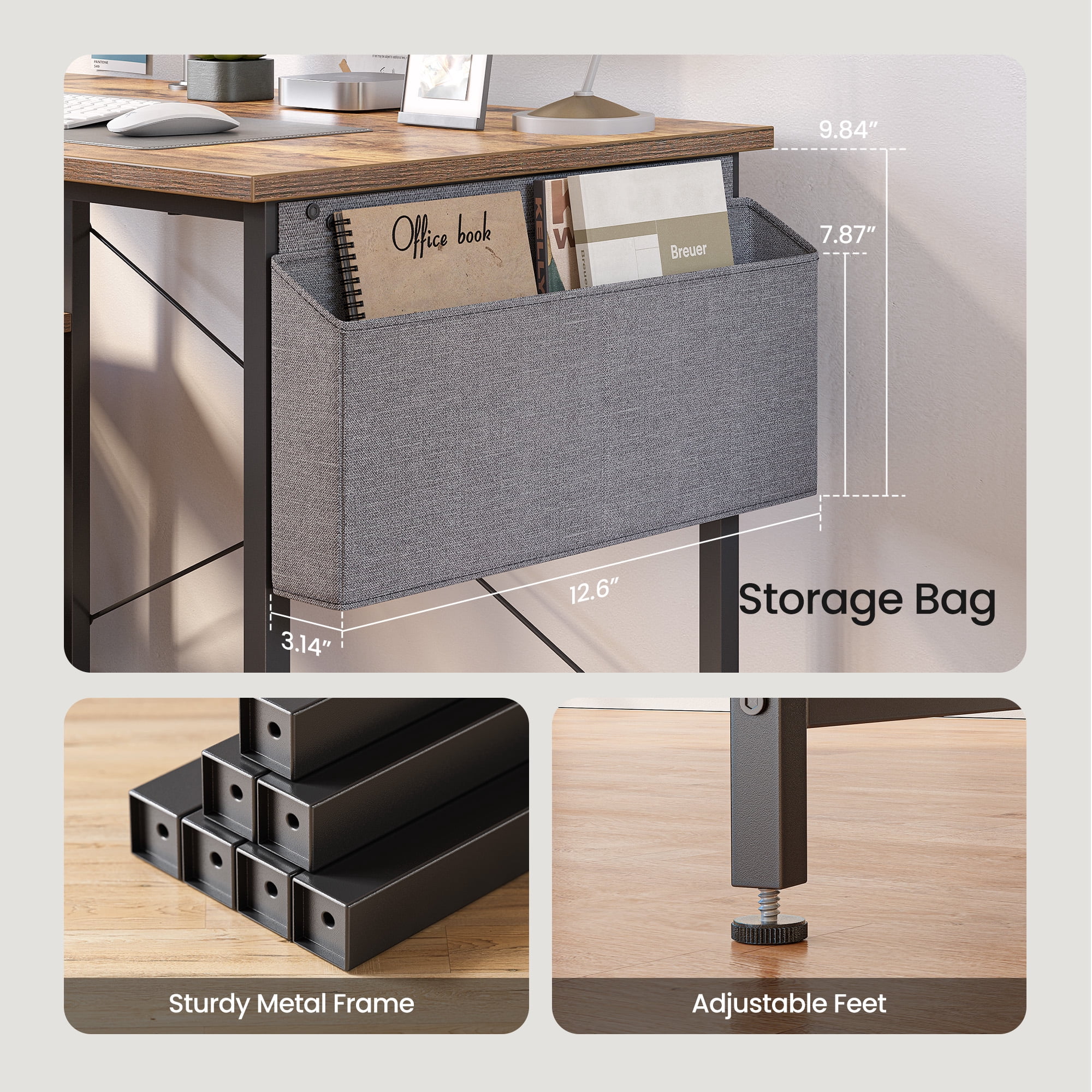 DESINO 55 Inch L-Shaped Computer Desk with Storage Shelves Home Office Corner Desk Study Writing Table, Rustic Brown