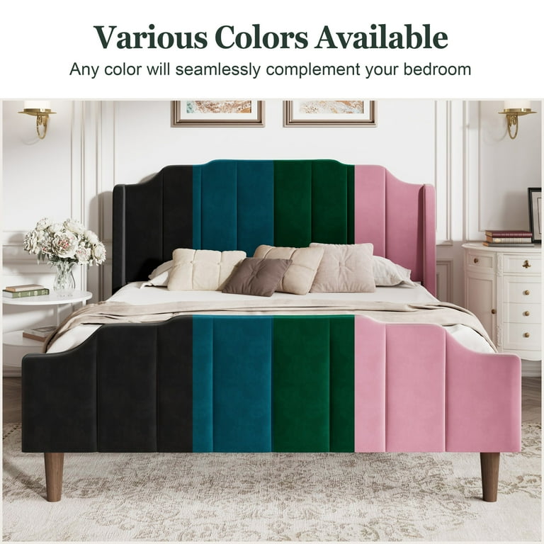 Amolife Queen Size Velvet Upholstered Platform Bed Frame with