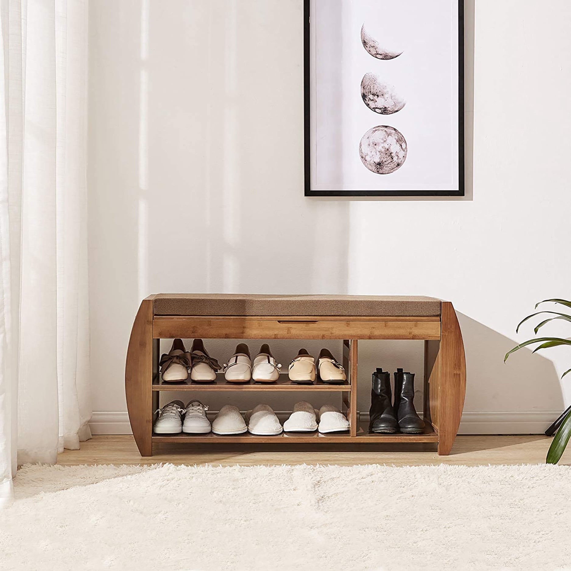 BALANBO Bamboo Shoe Rack & Shoe Bench, Entryway Storage Organizer, Multi Function for Hallway Bathroom Living Room Corridor and Garden, Detachable Cushion with Hidden Storage Compartment