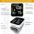 thumbnail image 3 of VIIWII Automatic Wrist Blood Pressure Monitors with Adjustable Cuff and Large LCD Display Rechargable BP Monitor Machine for Home Use,White, 3 of 8