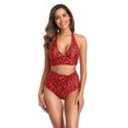 thumbnail image 1 of Melyum Women Two Piece Bikini V Neck Halter Tummy Control Swimsuits Lace Up High Waisted Swimwear Adjustable Leopard Bathing Suits, 1 of 6