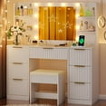thumbnail image 3 of Ktaxon Get Ready with Me GRWM Makeup Vanity Set with 3 Color Lighted Mirror & Charging Station, Dressing Table w/ 7 Drawers for Femal Gift, White, 3 of 8