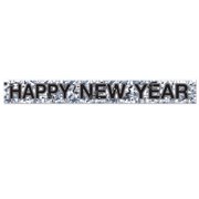 Happy New Year Metallic Fringe Banner, Silver, 7.5" x 5', (2/Pkg)