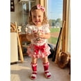 thumbnail image 4 of BemeyourBBs Newborn Baby Girl My First Beseball Season Outfits Infant Baby Girls Summer Clothes Baseball-themed Print Short Sleeve Romper Ruffled Tutu Skirt Stockings and Headband 4 Pcs Set, 4 of 9