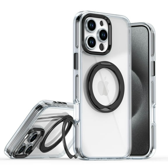 Dteck Case for iPhone 16 Pro,Shockproof TPU Case with 360°Ring Stand Magnetic Compatible with MagSafe Transparent Slim Back Cover for iPhone 16 Pro ,Black