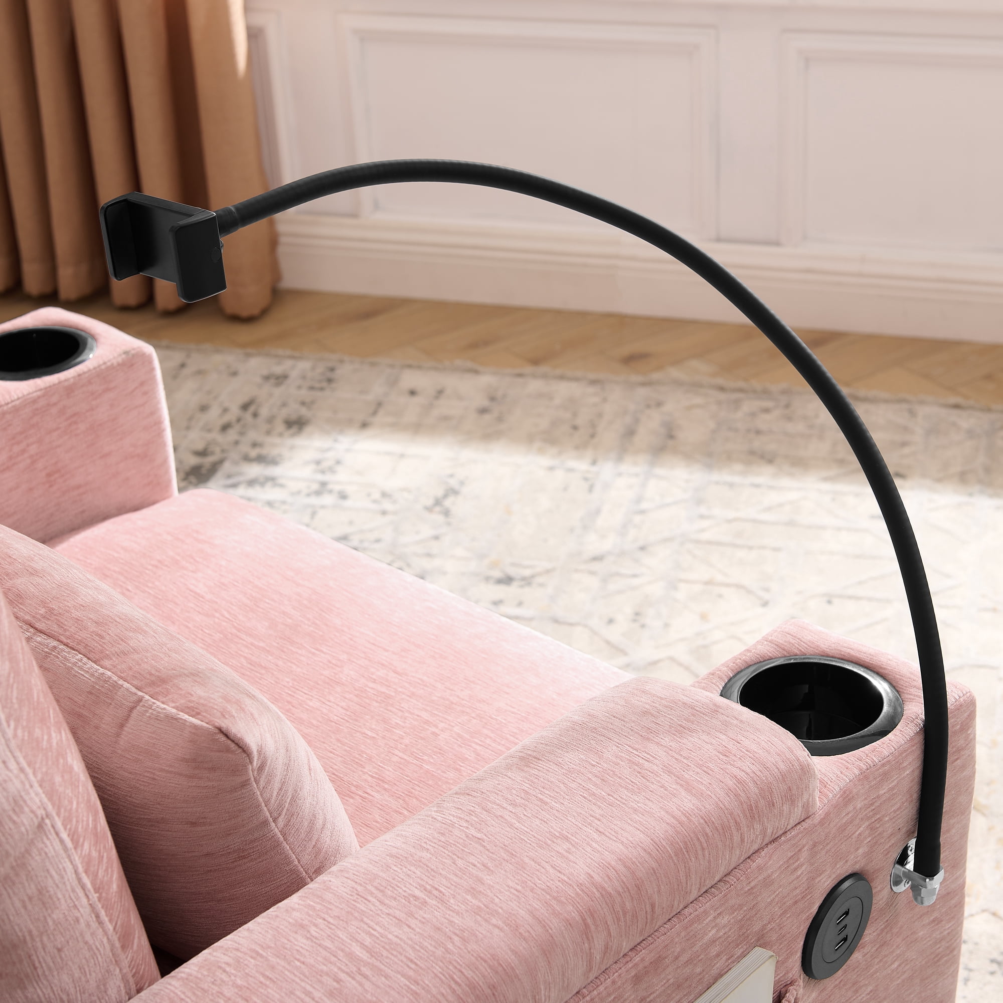 Recliner Chair with Adjustable Backrest, Cup Holders, USB Charging Port, Phone Stand, Arm Storage and Storage Ottoman