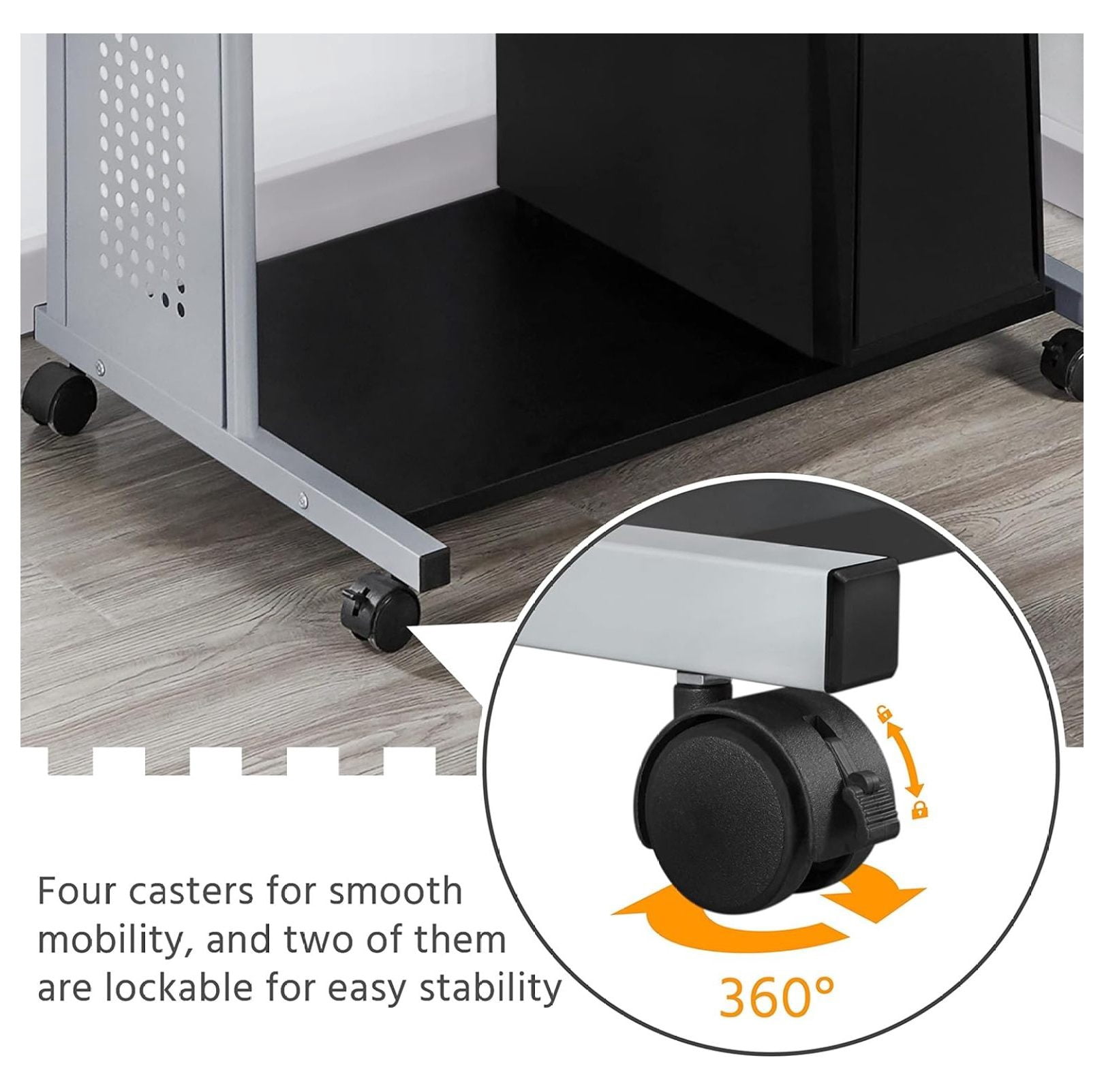 Rolling Computer Desk with Charging Station and 2 USB Ports for Small Space, Study Writing Desk with Keyboard Tray and Printer Shelf for Home Office, Compact Study Table with Wheels, Black
