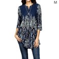 thumbnail image 1 of Chemise Femme T-shirt Bohème Imprimé Col Rond Haut Col Rond Haut Décontracté Blouse, Bleu Marine, m, 1 of 5
