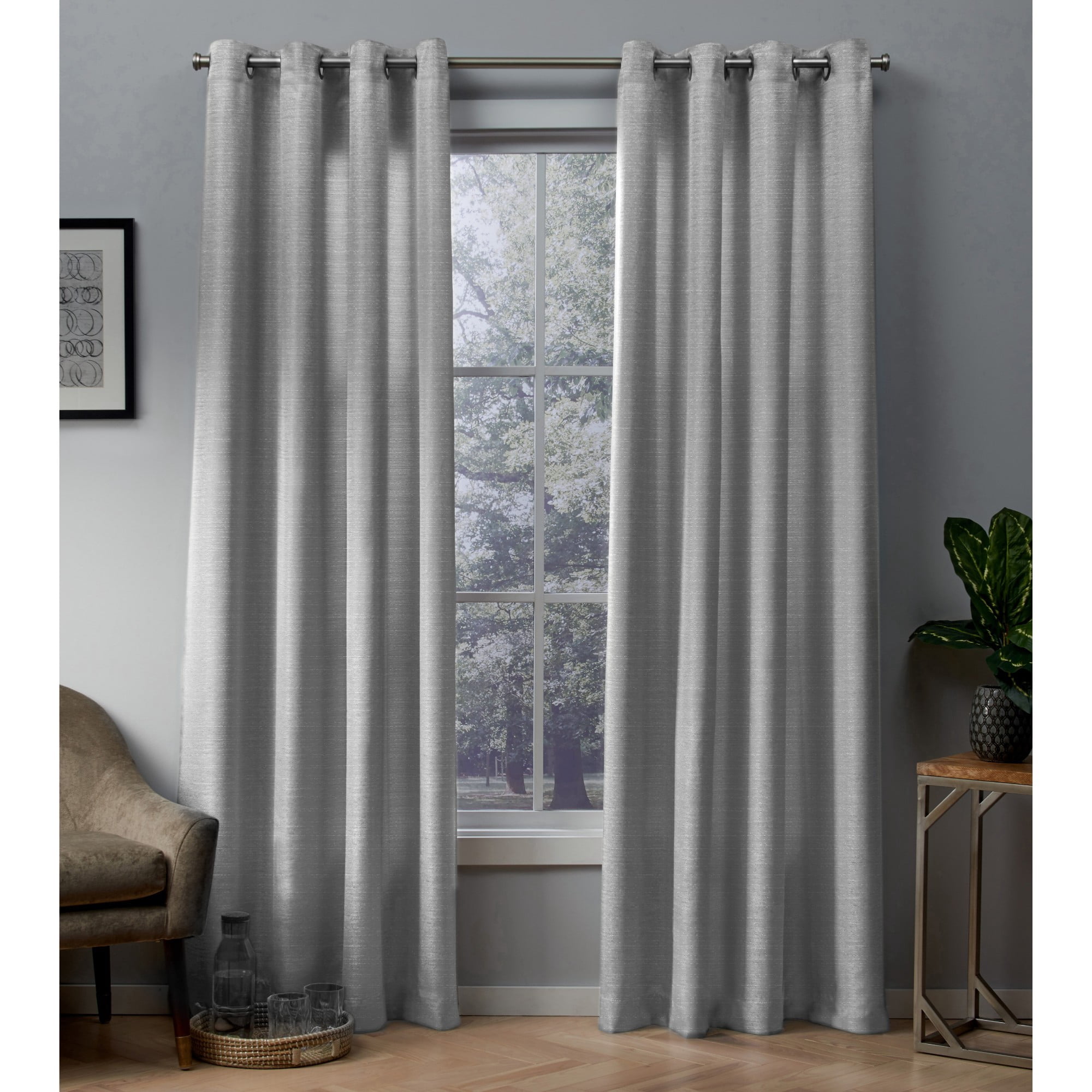 Exclusive Home Curtains 2 Pack Whitby Metallic Slub Yarn Textured Silk Look Grommet Top Curtain Panels Walmartcom Walmartcom