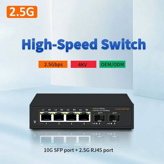 No No 4-Ports 10 Gigabit Network Switch with Dedicated SFP Uplink Ports, New