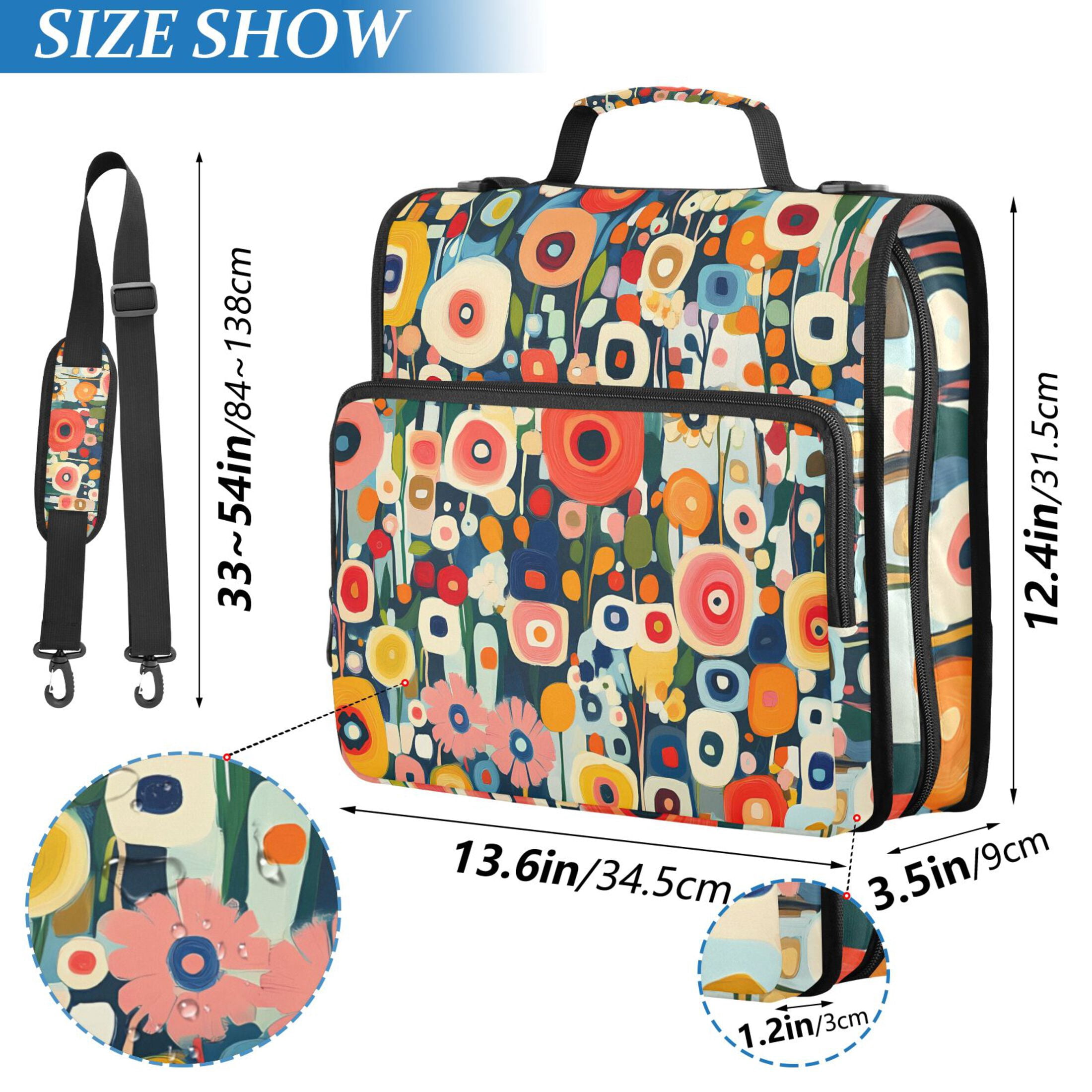 3 Ring Zipper Binder with Shoulder Strap Waterproof Trapper Keeper 2 Inch D-Ring 500 Sheets Capacity Abstract Colorful Small Flowers