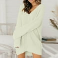 thumbnail image 2 of WTXUE Long Sleeve Dress, Women's Ladies Loose V-Neck Mid Length Dress Knit Sweater PUllover, White Dress Women, White 2XL, 2 of 7