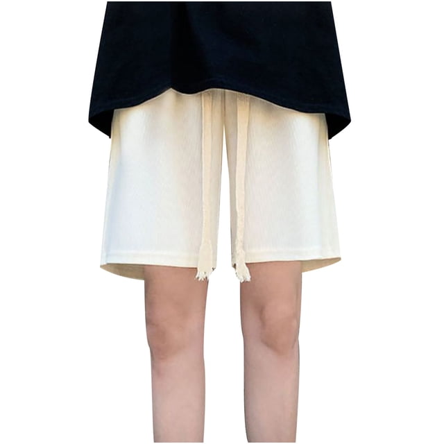 Timegard Shorts for Women High Waisted Drawstring Straight Leg Casual Loose Workout Shorts Knee Length