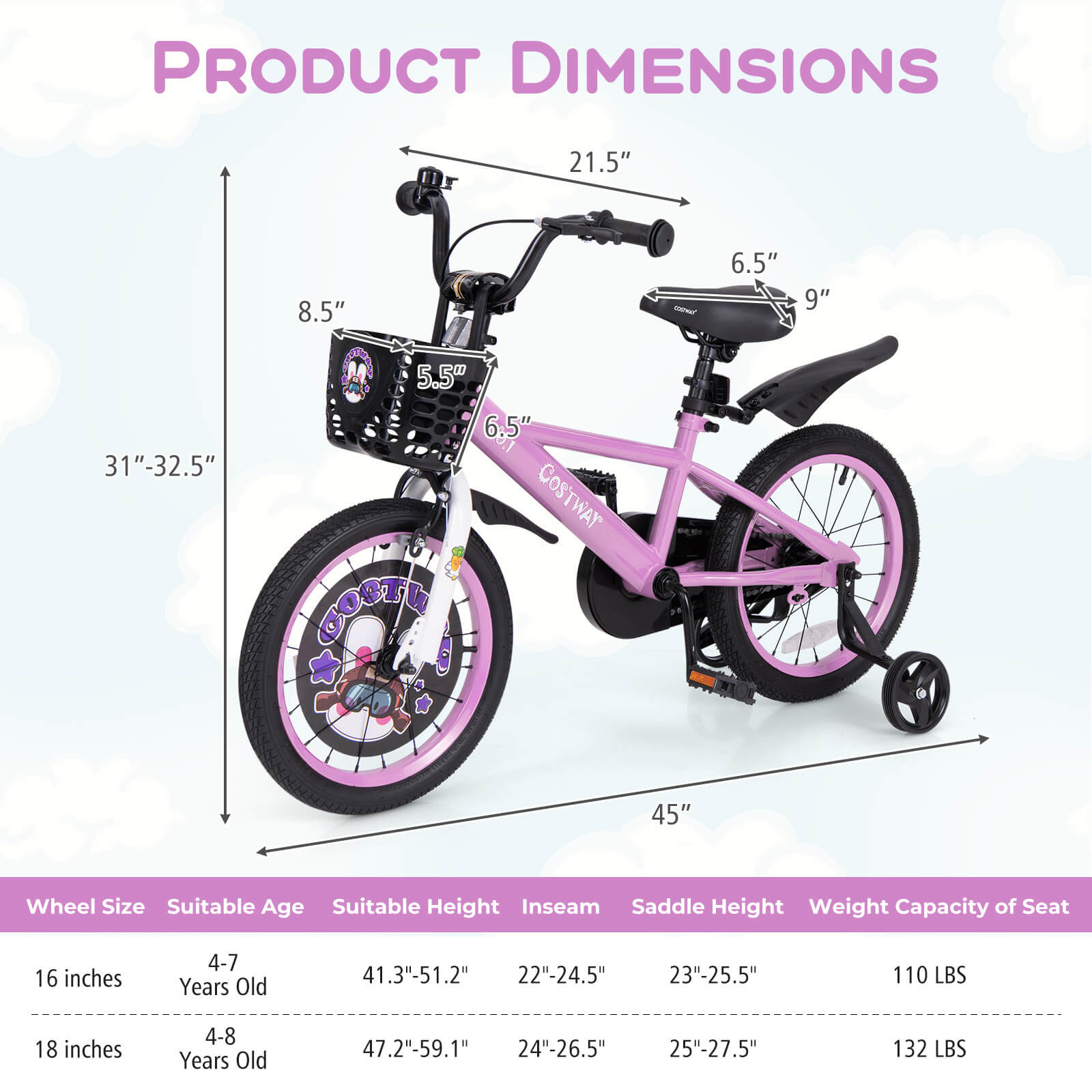 Costway 16-Inch Kids Bike with Training Wheels and Adjustable Seat photo 3