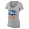 thumbnail image 2 of Women's G-III 4Her by Carl Banks Heather Gray New York Islanders City Graphic V-Neck Fitted T-Shirt, 2 of 3