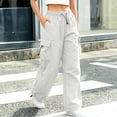 thumbnail image 4 of DeHolifer Womens Cargo Pants Plus Size Solid Color Elastic Waisted Casual Ttrousers with Pocket White XL, 4 of 7