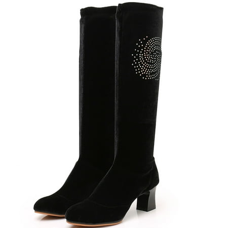 

eczipvz Womens Shoes Boots for Women Thick Knee Velvet Fashion Plush Inside Rhinestones Plus Heel The Boots Over Thigh High Boots for Women Wide Calf J-7