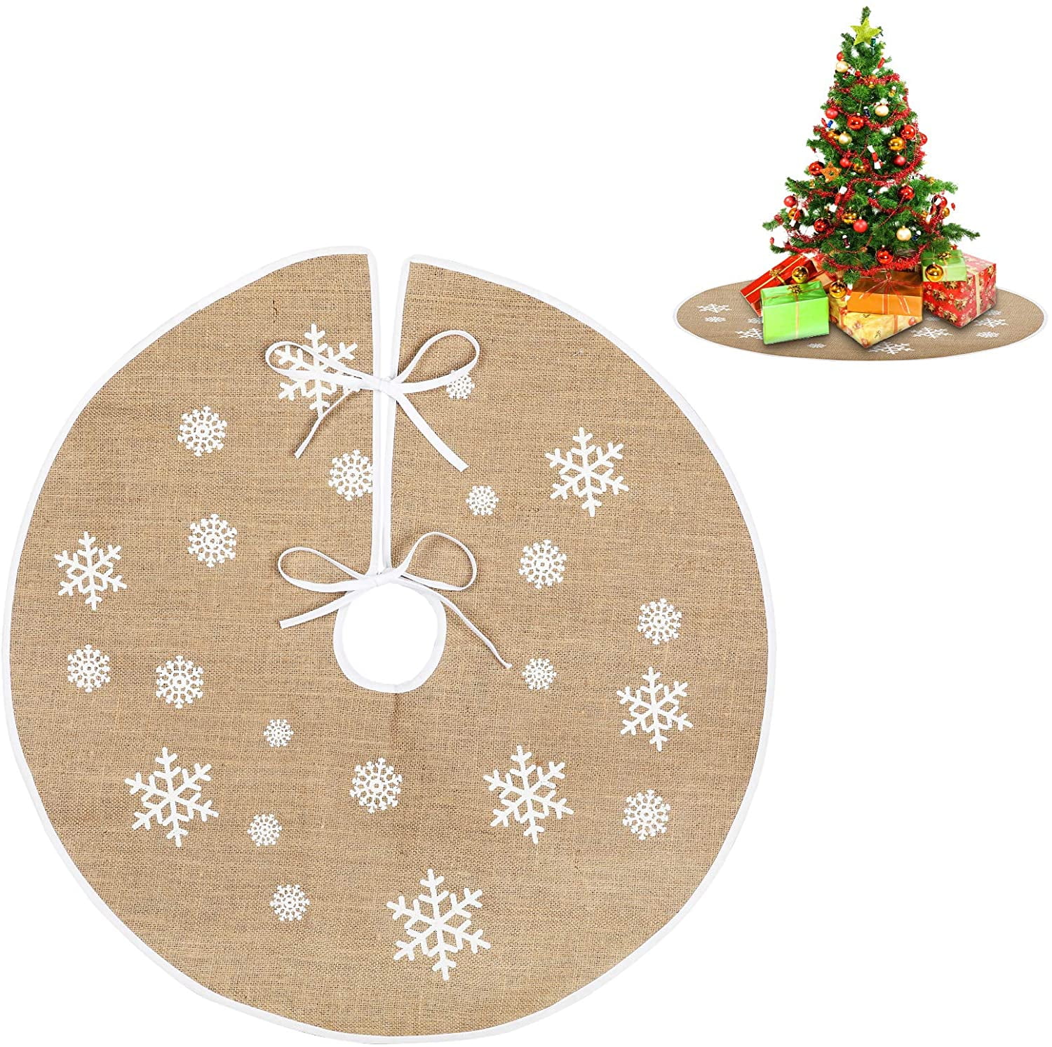 80cm Christmas Tree Skirt Plush Floor Faux Fur Mat Xmas Snowflake Cover Ornament 