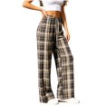 thumbnail image 2 of Women's Plaid Straight Leg High Waist Casual Pants, Polyester Pocket Loose Long Trousers, Fashion Summer Bottoms for Daily Shopping Home | TruHer,Blue Free Size, 2 of 7