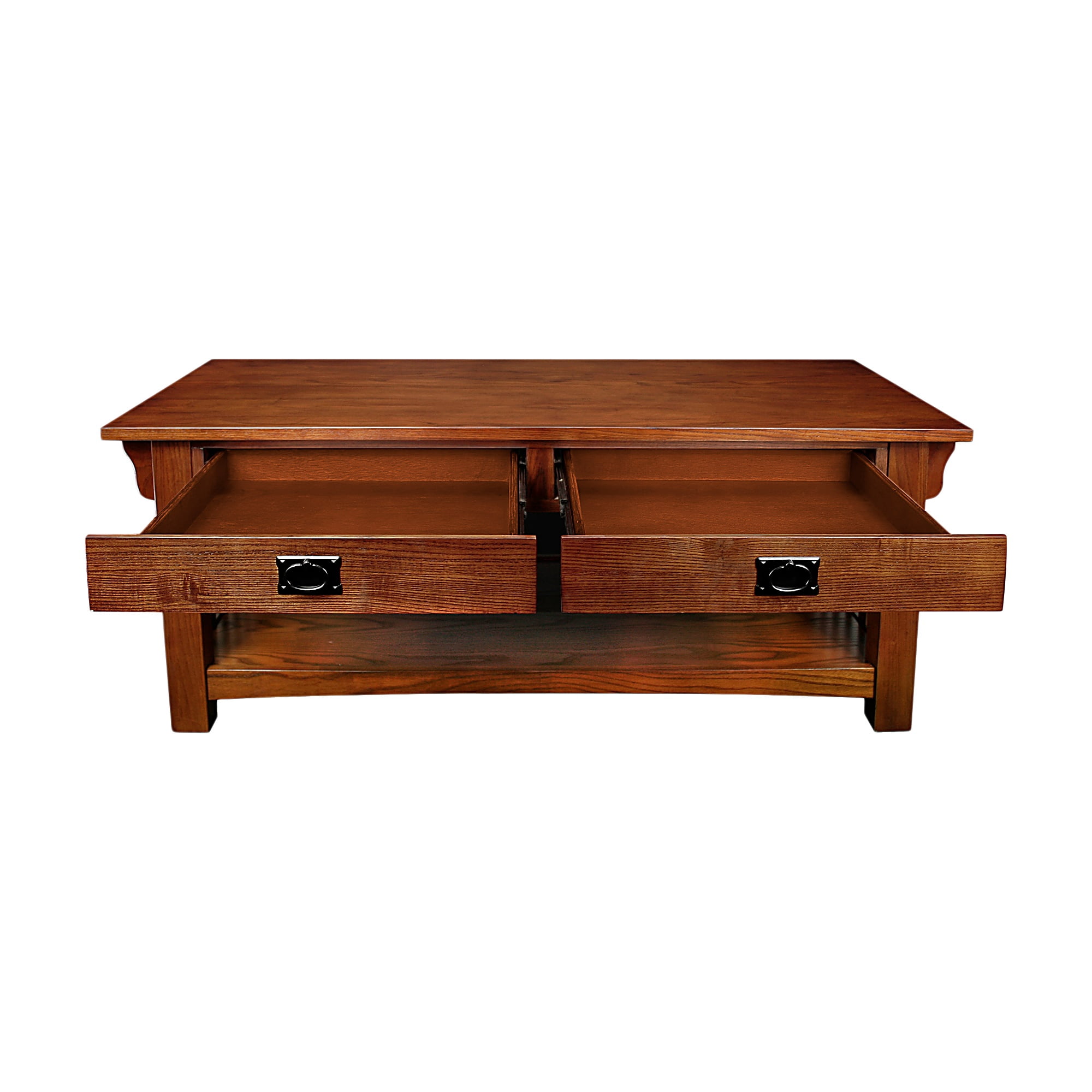 Leick Home Mission Solid Wood Coffee Table with Drawers and Shelf, Medium Oak Finish