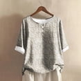 thumbnail image 2 of WTOBBY Women's Floral Texture Print Cotton Linen Blouse with Half-Sleeve, Casual Round Neck Fashion Top for Fall Season, Comfortable Apparel,White L, 2 of 3
