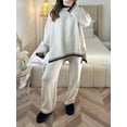 thumbnail image 3 of Women Pants Suit, Elegant Contrast Color Long Sleeve Crew Neck Sweater with Knit Pants Fall Outfit, 3 of 9